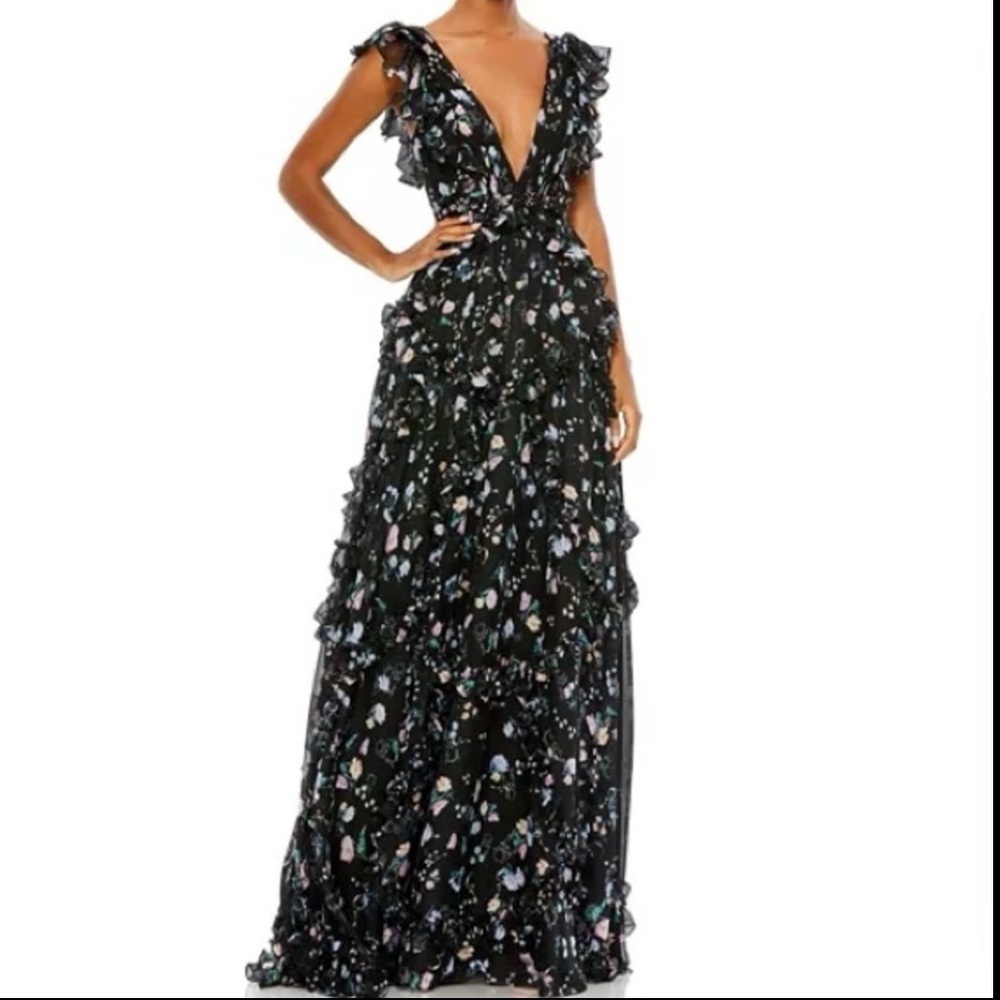 Mac Duggal Leena Floral Chiffon Ruffled Gown 4